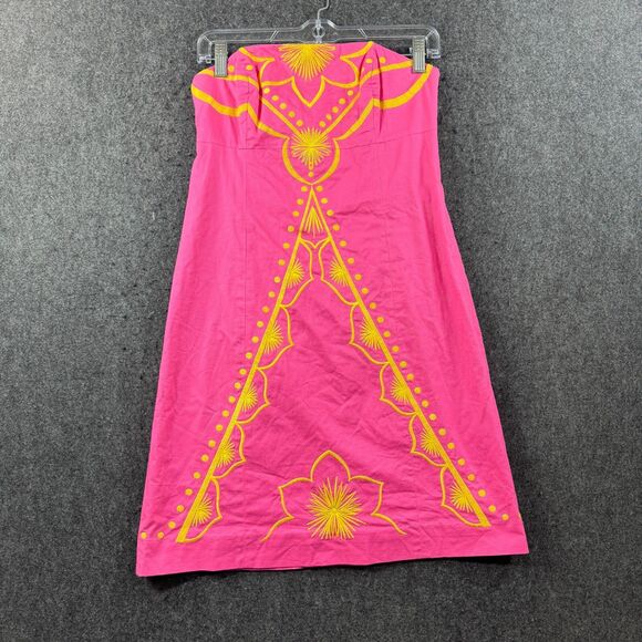 Lilly Pulitzer Bowen Dress Women's 2 Pink Embroidered Strapless Mini A-Line - Picture 1 of 8